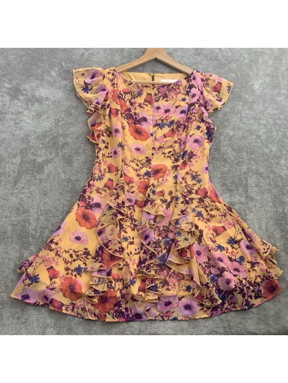 BHLDN by Anthropologie Chiffon Mini Dress Womens 6 Sleeveless Ruffled Floral